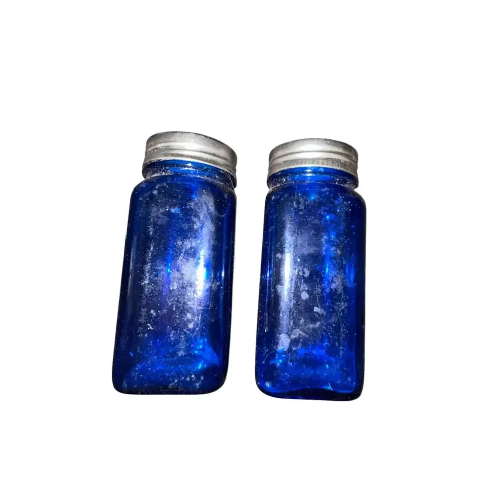 Cobalt Blue Glass Shaker Set With Tops Farmhouse Country